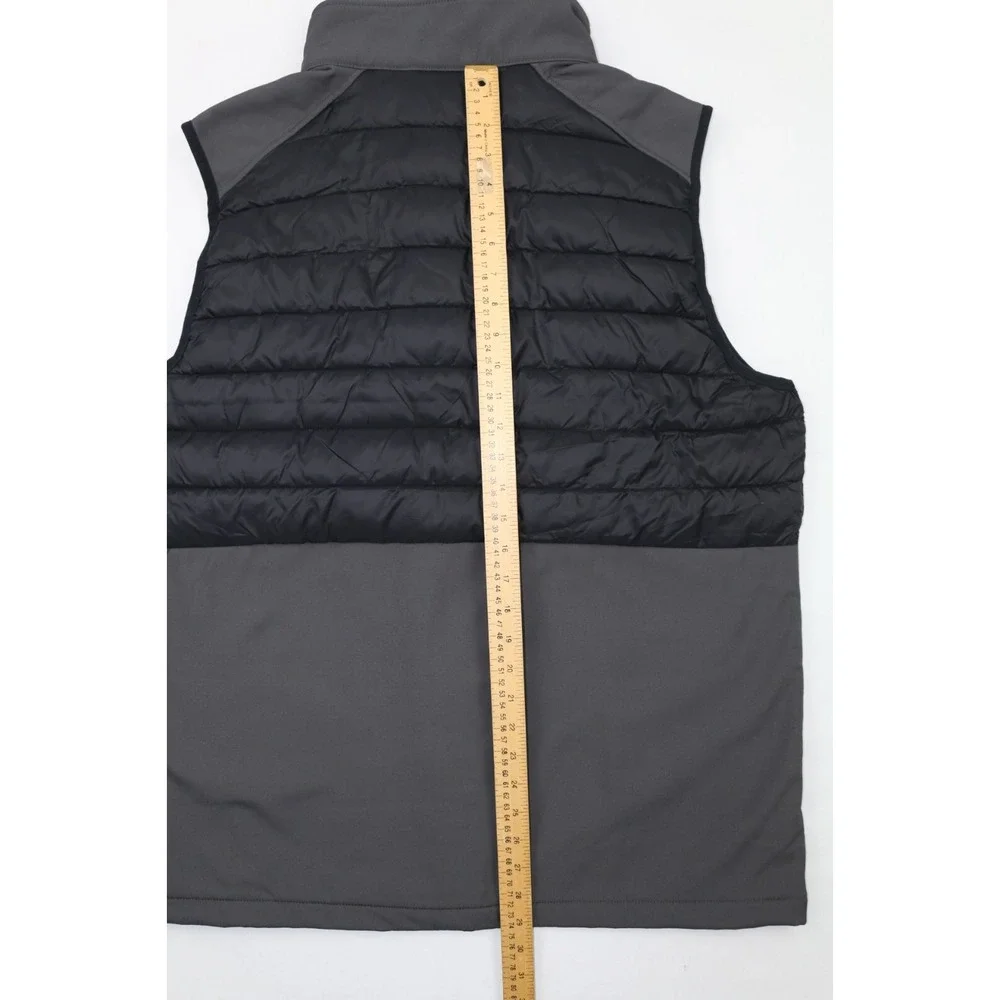 Reebok Mens Mixed Media Quilted Vest Charcoal Black L Full Zip Embroidered
